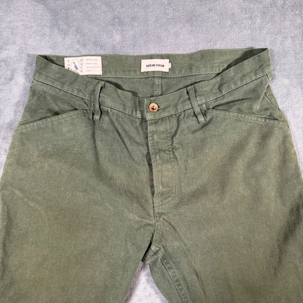 Taylor Stitch Tuff Duck Pants Men's 34x35 Olive Green Hemp Blend Workwear Chino